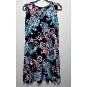 Chicos Dress Womens Size 1 Large Paisley Print Sleeveless Casual Stretch